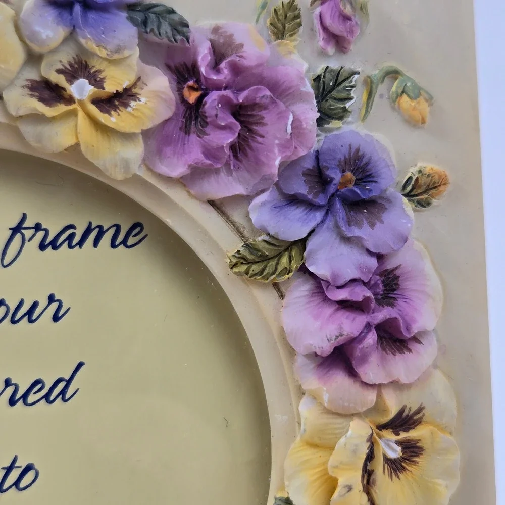 Flowers Inc Balloons Pansy Floral Picture Frame 3D Resin Purple Yellow Butterfly